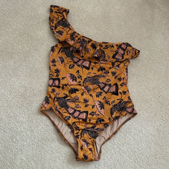 Ulla Johnson Martina One Piece One Shoulder Bathing Suit Size Large in Saffron - Picture 1 of 8